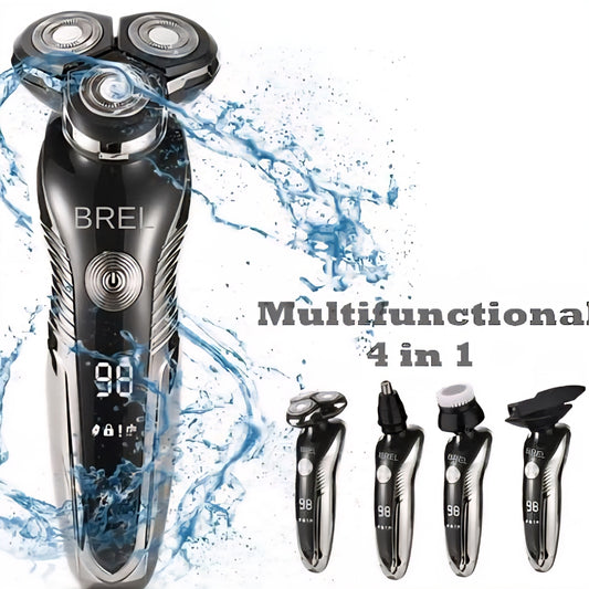 BREL Electric razor for men- Multifunctional 4-in-1 Grooming Kit for Beard, Head and face - Waterproof Rotary shaver with Travel Lock and Long Battery Life