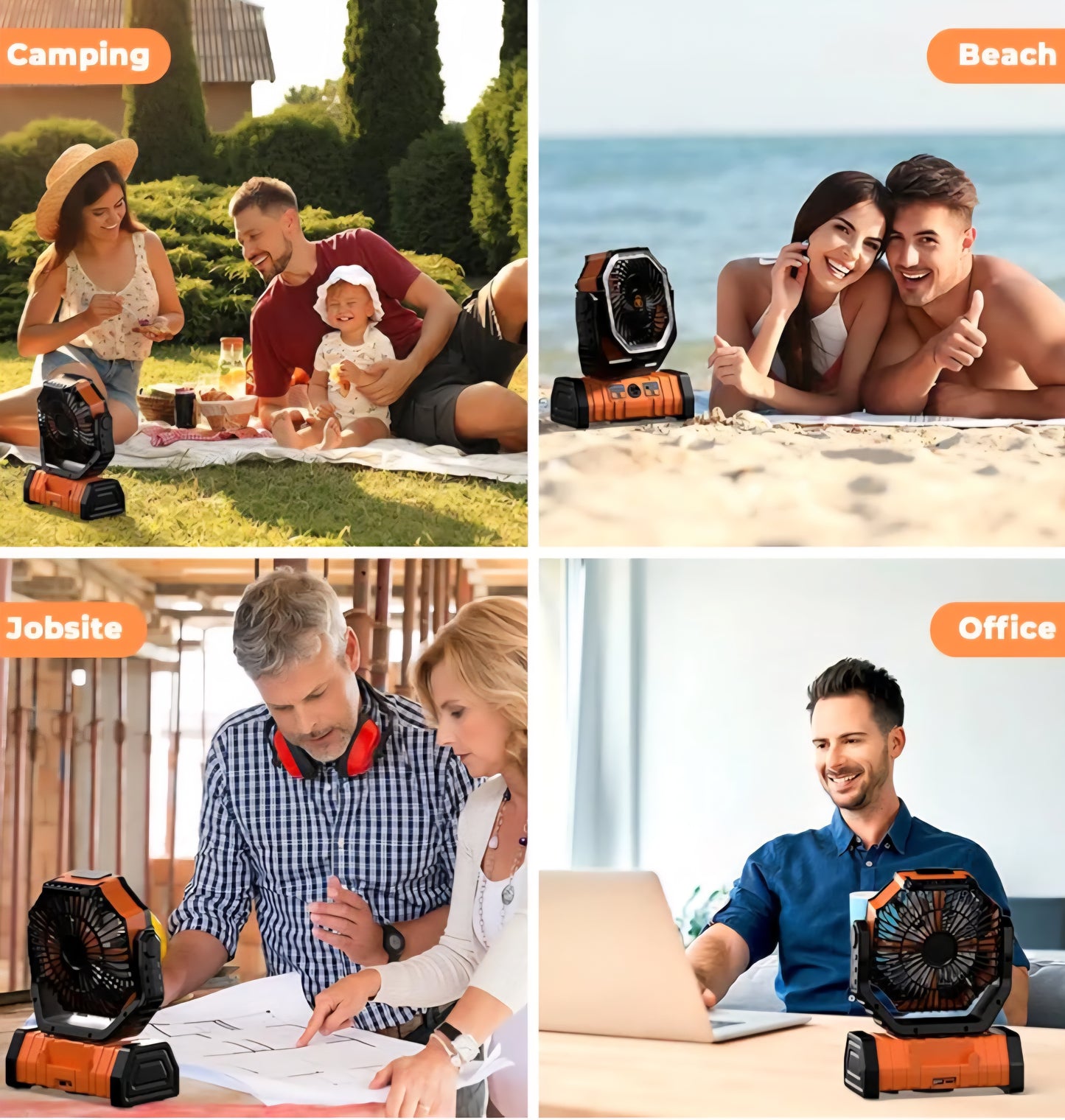 Camping Fan – 20,000 mAh Rechargeable Battery-Powered Fan with LED Lantern – Portable Outdoor Tent Fan with Hanging Hook, 4 Speeds